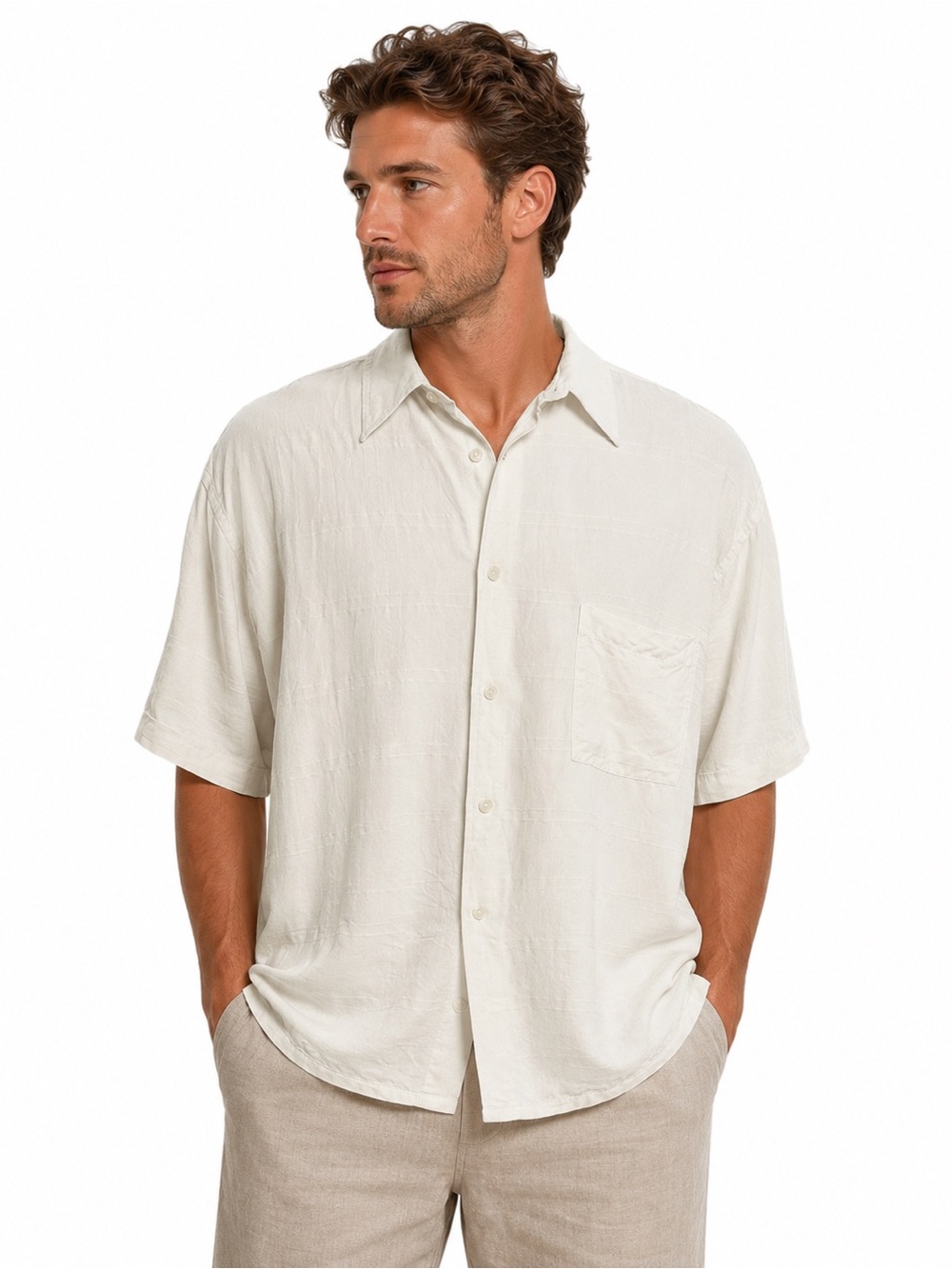Murano Silk Button Down Shirt
XL Ivory Y2K coastal grandpa short sleeve